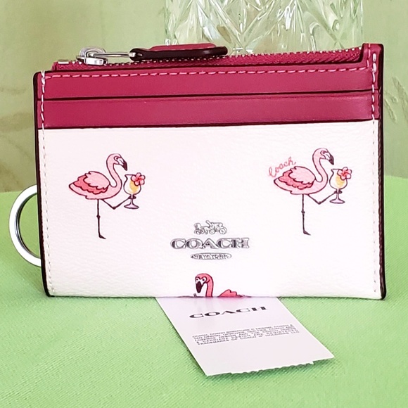 COPY - COACH MINI SKINNY ID CASE with FLAMINGO PRINT:NWT FLAMINGOS CK421 CHALK… - Picture 1 of 9